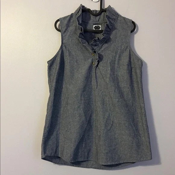 Mud Pie Blue Chambray Sleeveless Ruffle Collar Tunic Top size L (12-14) - Picture 2 of 15